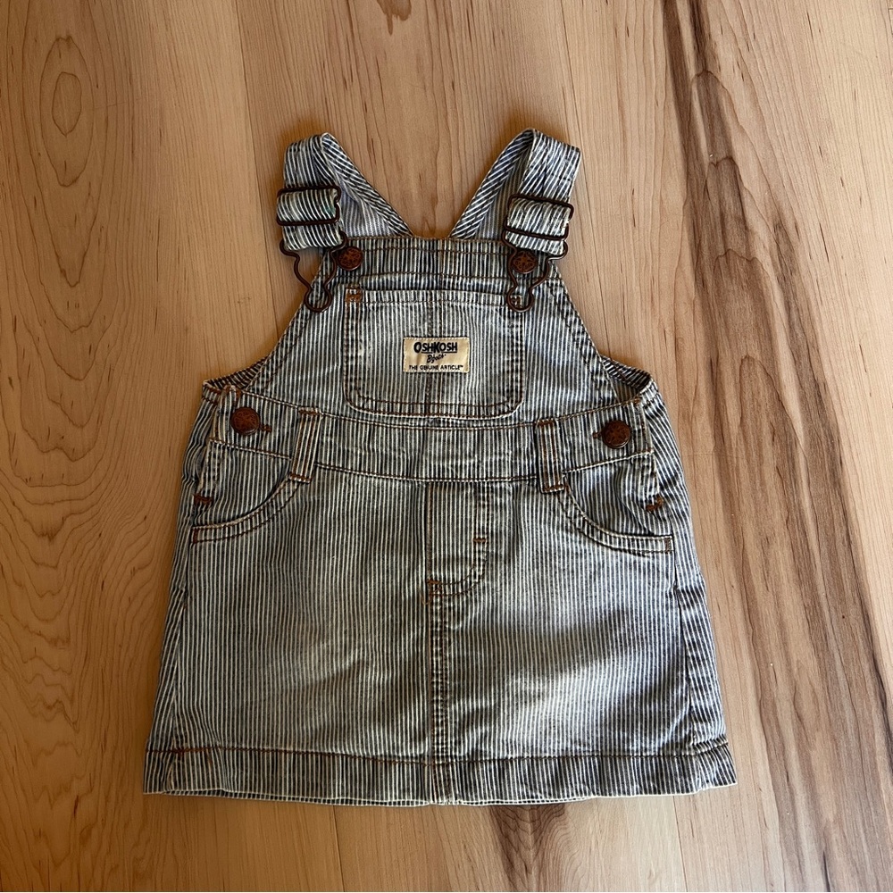 Vintage OshKosh B'gosh Blue Striped Overalls Baby Dress 9 months